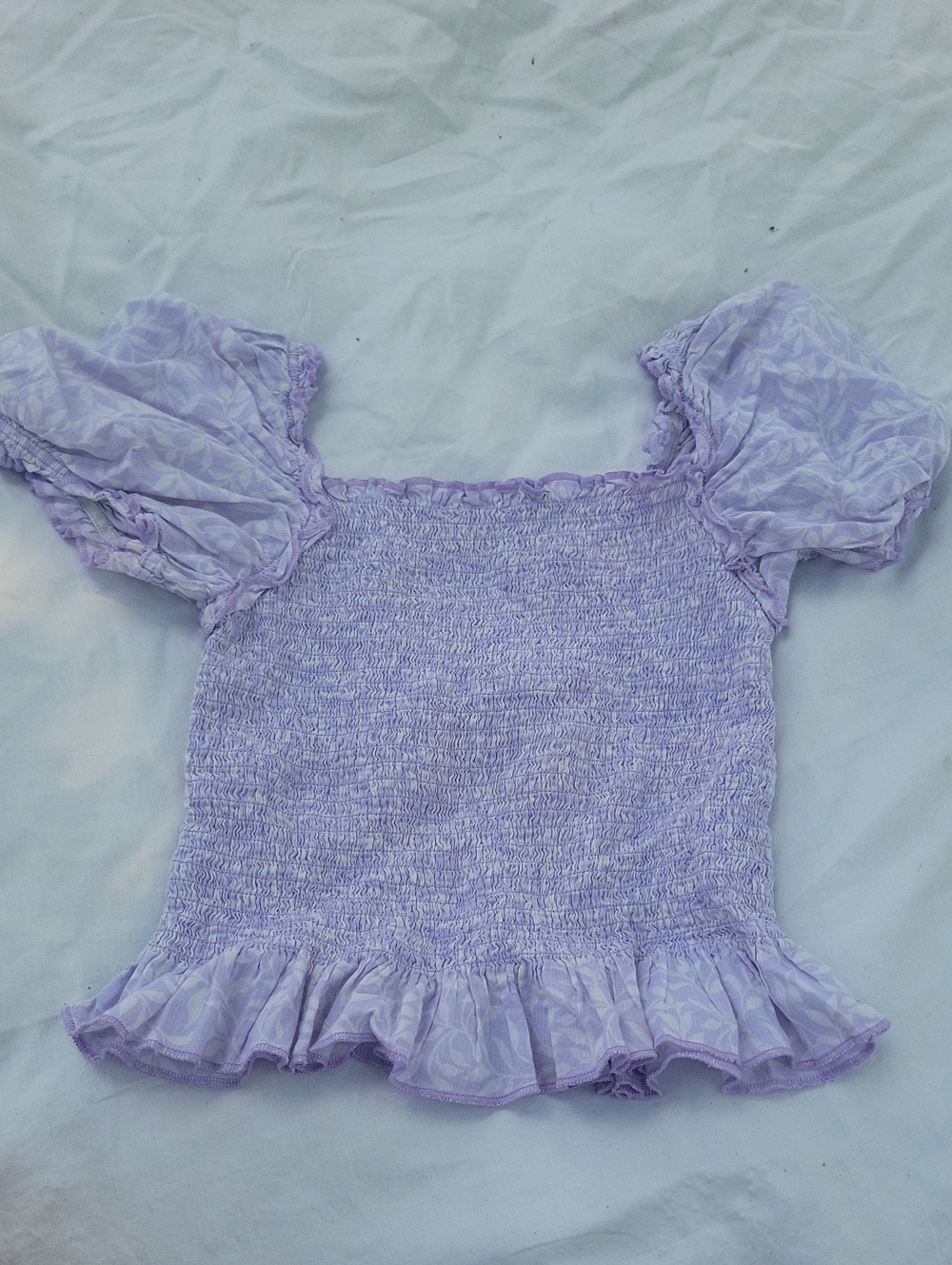 Wonder Nation Lavender Smocked Puff Sleeve Top Youth Size L (10-12)